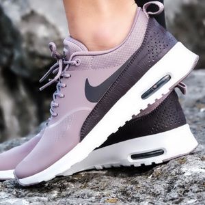 Lavender taupe and dark purple Nike Air Max Thea.
